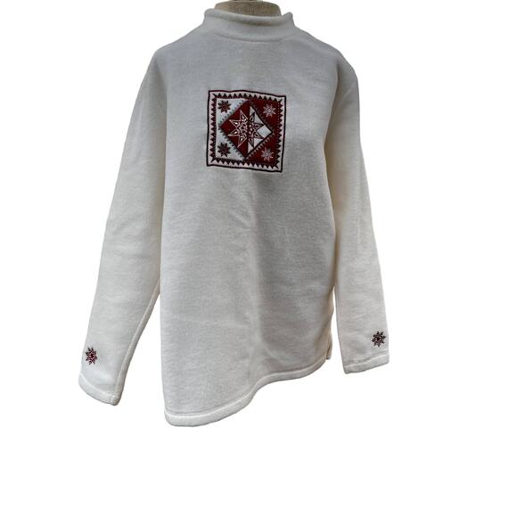 Vintage 1990s Croft & Barrow Sport White Snowflake Sweater Size Small Oversized - Picture 1 of 6